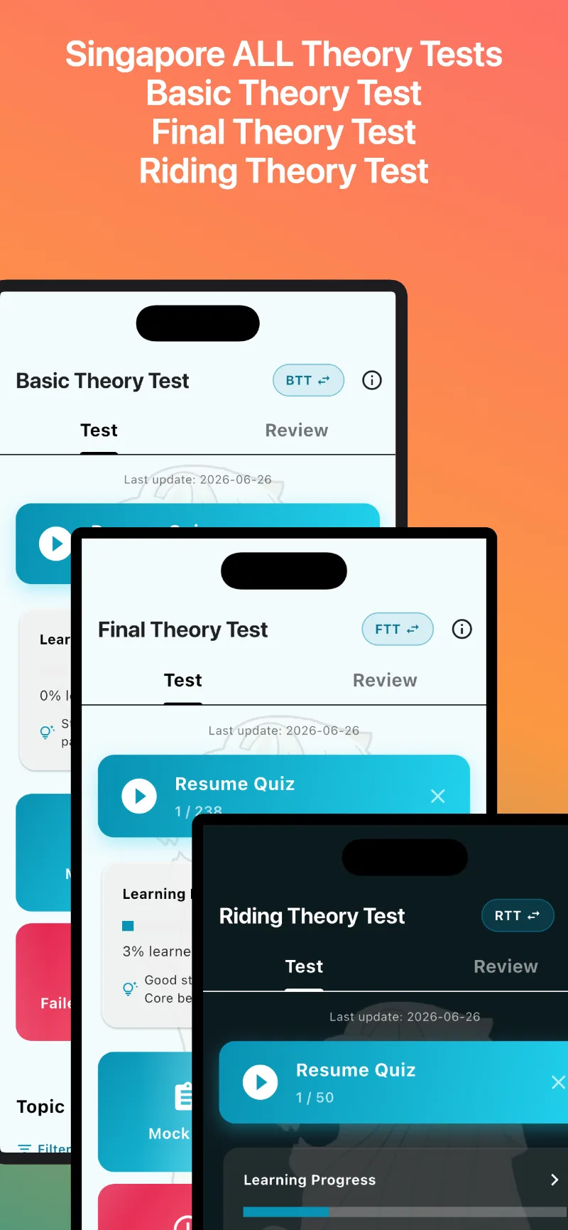 App screenshot: choose your test